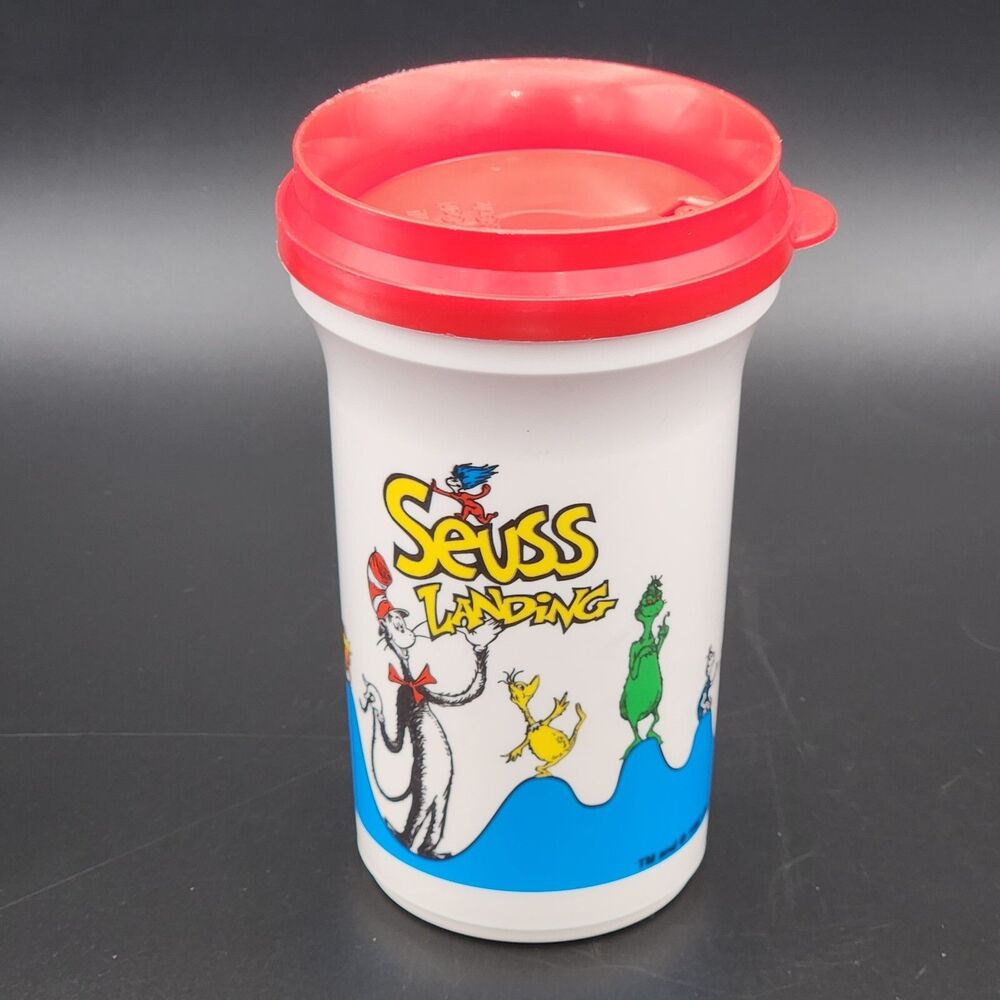 VTG Seuss Landing Plastic Reusable Cup With Lid No Straw Cat in the Hat 1997